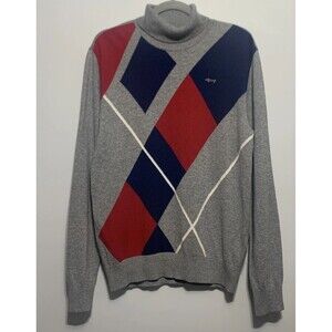 Louis Castel Men’s Gray Wool Blend Argyle Golf Sweater Turtleneck Sz 100 Medium